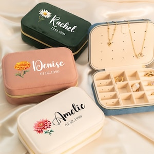 Personalized Birth Month Jewelry Box, Gift for Her, Birth Flower Jewelry Box, Travel Jewelry Case, Bridesmaid Proposal Gifts, Christmas Gift