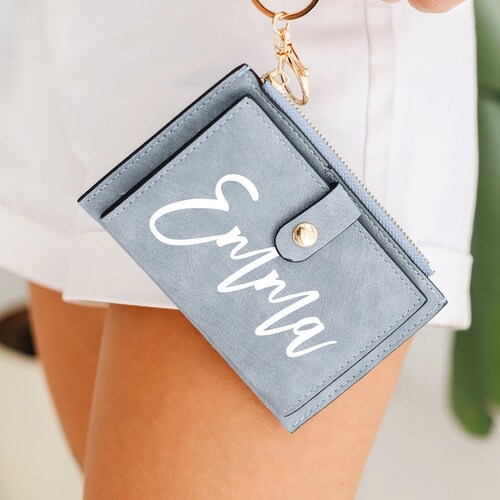 Leather Keychain Wallet Keychain Card Holder Personalised Etsy