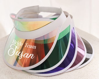 Holographic Bride Visor Cap, Personalized Wedding Party Favors, Bridesmaid Gifts, Beach Bachelorette Gift, Wedding and Bridal Party Favors