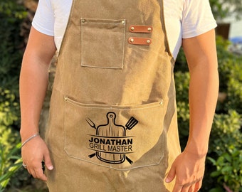Personalized Apron For Him, Gift For Dad, Custom Design Apron, Apron For Men, Name Apron, Canvas Apron, Grilling Apron, Groomsman Apron