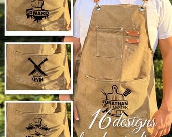 Personalized Apron For Him, Gift For Dad, Custom Design Apron, Apron For Men, Name Apron, Canvas Apron, Grilling Apron, Groomsman Apron