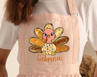 Custom Thanksgiving Turkey Apron, Personalized Name Apron, Friendsgiving House Gift, Cute Gobble Apron, Fall Cooking Apron, Gift for Her