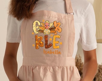 Funny Thanksgiving Name Apron, Personalized Turkey Apron, Thanksgiving Turkey Gobble Apron, Kitchen Apron for Her, Housewarming Fall Gifts