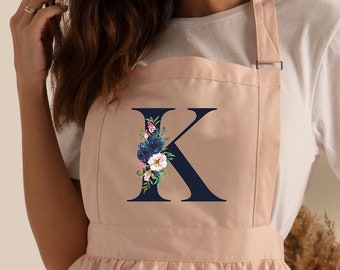 Personalized Initial Apron, Custom Letter Monogram Apron, Gift For Her, Gift For Mom, Ruffled Apron, Aprons For Women, Cute Kitchen Apron