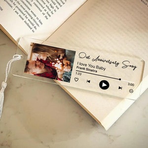 Custom Valentine Song Bookmark, Personalized Acrylic Music Bookmark, Anniversary Gifts, Couple Reading Gift, Gift for Her, Photo Bookmark