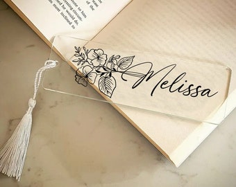 Benutzerdefinierte Geburtsblumen Lesezeichen, personalisierte Blumen Lesezeichen für Frauen, Acryl Lesezeichen Geschenk, Namen Lesezeichen, ästhetisches Lesezeichen mit Quaste