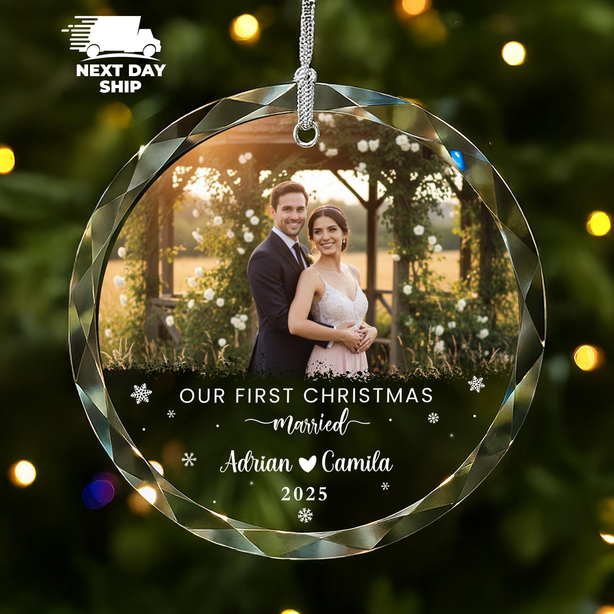 Our First Christmas Married Ornament, Custom Photo Wedding Ornament, Newlywed Christmas Gift, Personalized Couple Keepsake, Wedding Gift