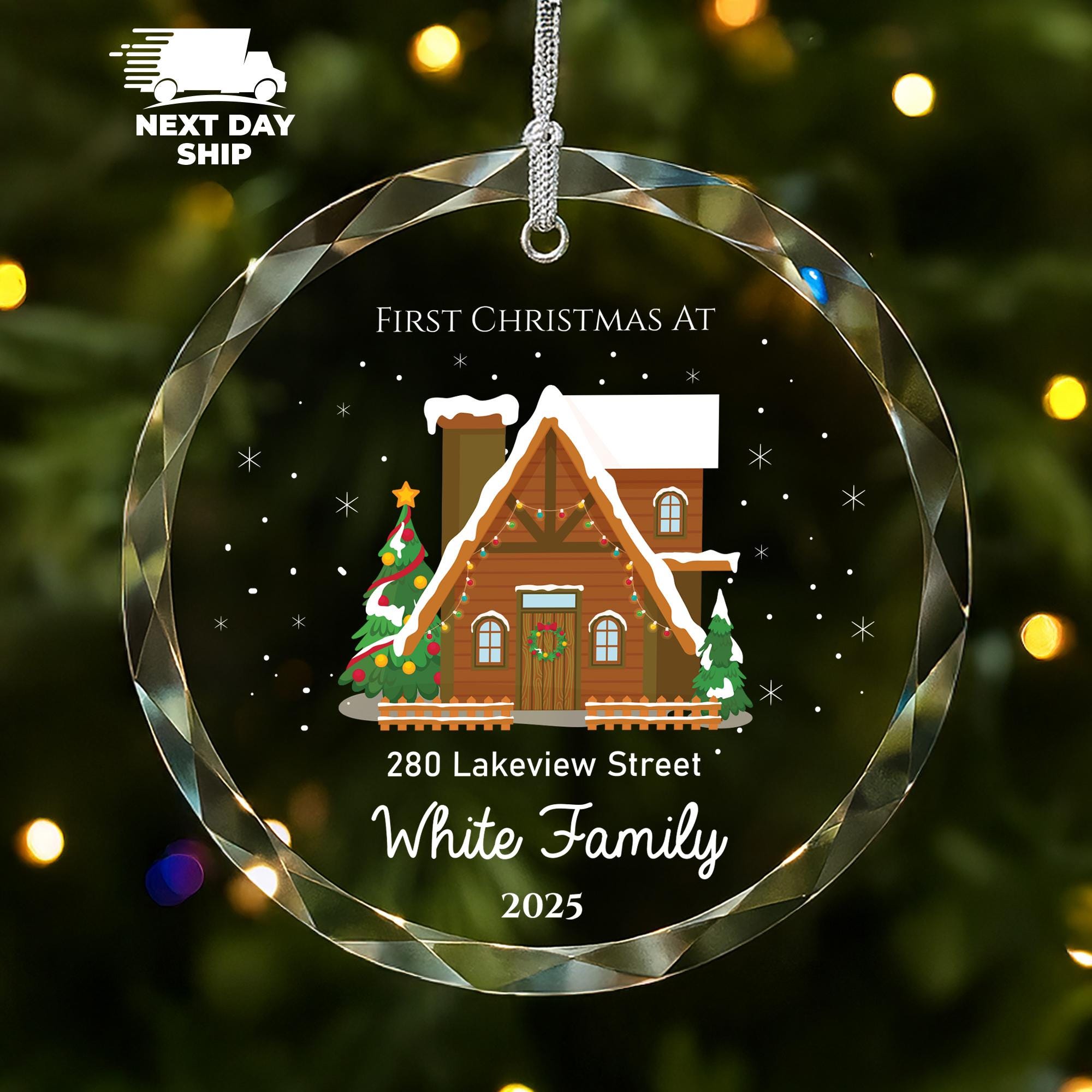 First Christmas at Address Ornament, Family Name Home Ornament, Personalized Christmas Decoration, Housewarming Ornament, Custom Xmas Gift