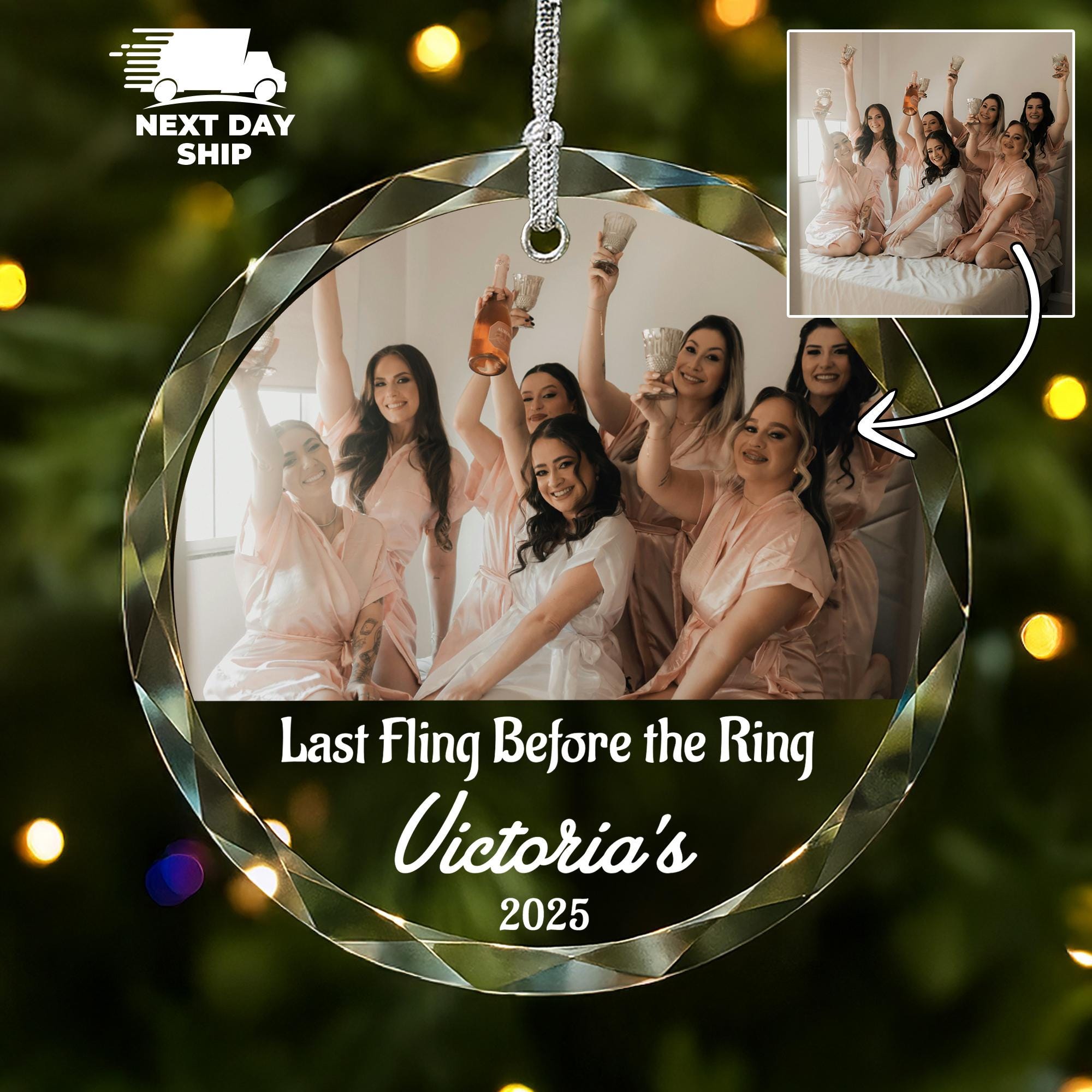 Last Fling Before the Ring Ornament, Personalized Bachelorette Party Gift, Custom Photo Bridal Shower Keepsake, Bride Ornament 2025