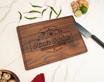 Planche de cuisine personnalisée, planche à découper prénom gravé, cadeaux pour la fête des mères, cadeau pour grand-mère, cadeau pour elle, planche de service personnalisée pour maman