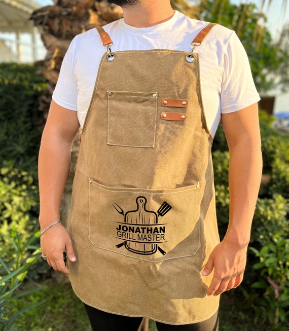 Personalized Apron For Him, Gift For Dad, Custom Design Apron, Apron For Men, Name Apron, Canvas Apron, Grilling Apron, Groomsman Apron