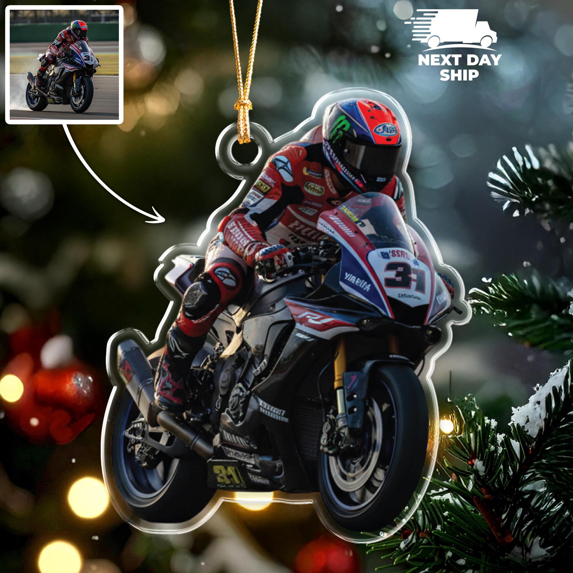 Customized Motor Sports Ornament, Bike Racer Ornament, Biker Christmas Gifts, Cruise Bike Photo Ornament, Personalized Picture Ornament