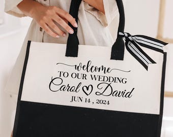 Personalized Wedding Welcome Bag, Bride and Groom Name Tote