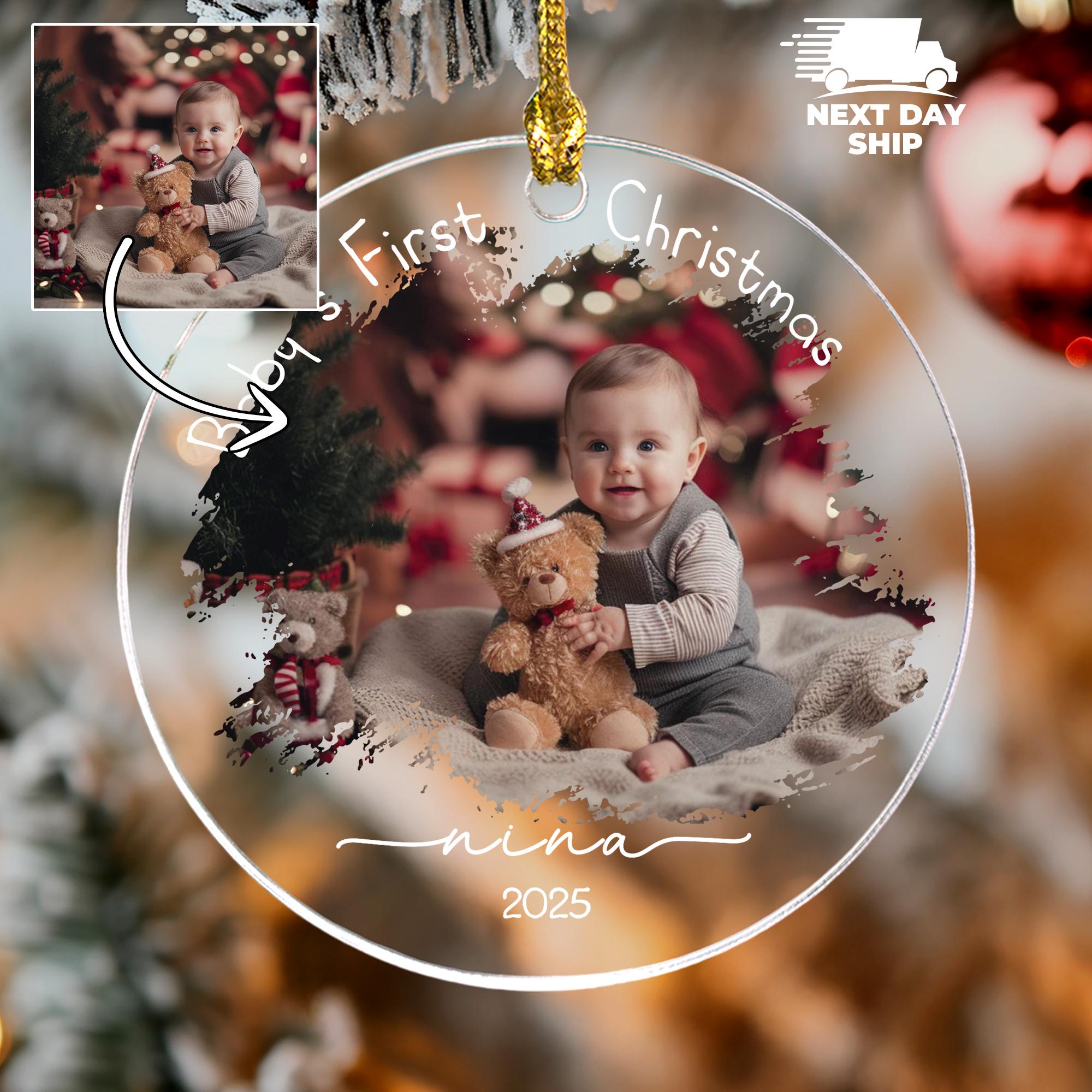 Baby’s First Christmas Ornament, Personalized Baby Photo Ornament, Custom Newborn Keepsake, First Christmas Gift for Baby 2025