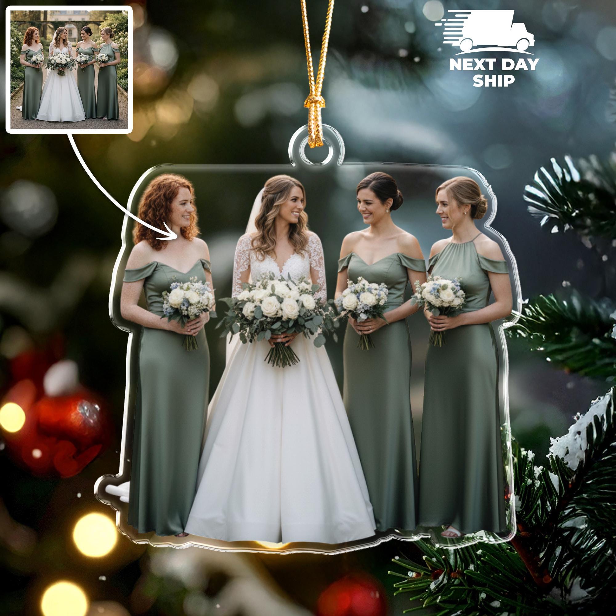 Custom Bridesmaid Ornament, Personalized Bride and Maid of Honor Gift, Mother of Bride Keepsake, Wedding Party Photo Decoration, Bridal Gift