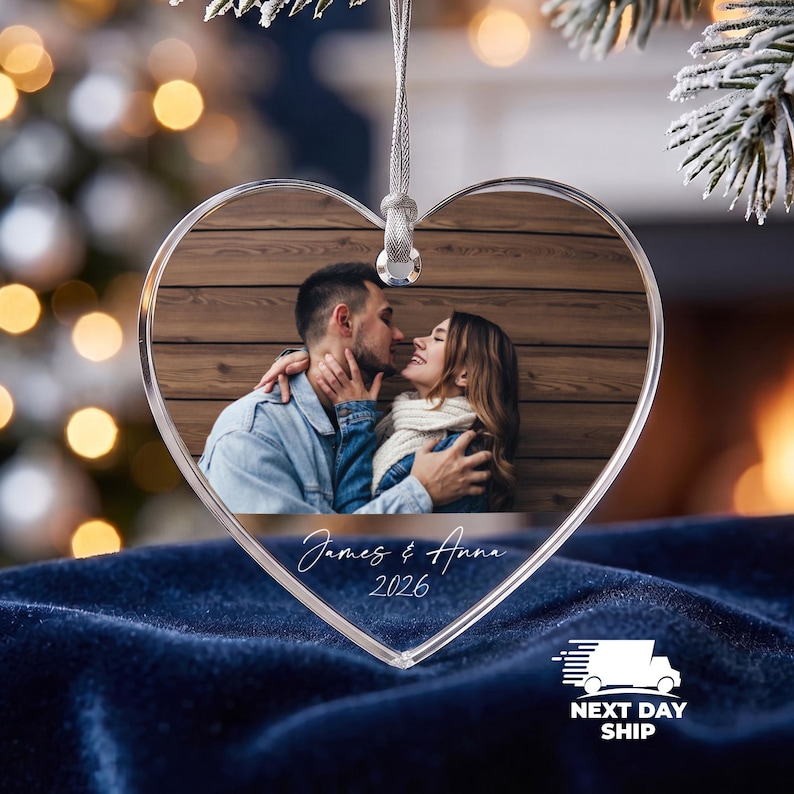 Personalized Photo Ornament, Custom Picture Ornament, Couple Ornament, Couples Gifts, Unique Ornament, Glass Ornament, Keepsake Ornament Acrylic Heart