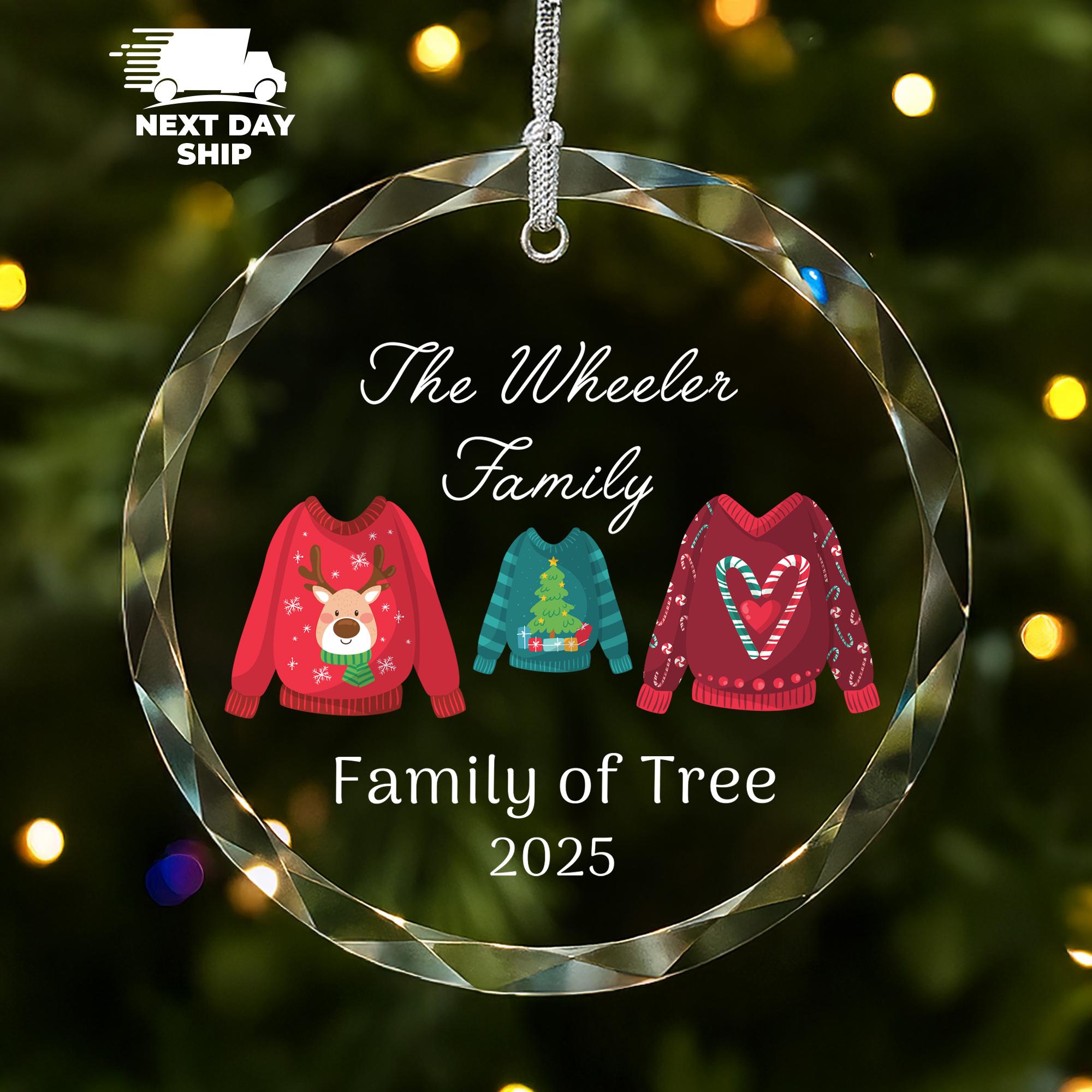 Family of Three Name Ornament, Custom Christmas Sweater Ornament, Matching Sweater Keepsake, Father Mother Kid Ornament, Funny Xmas Ornament