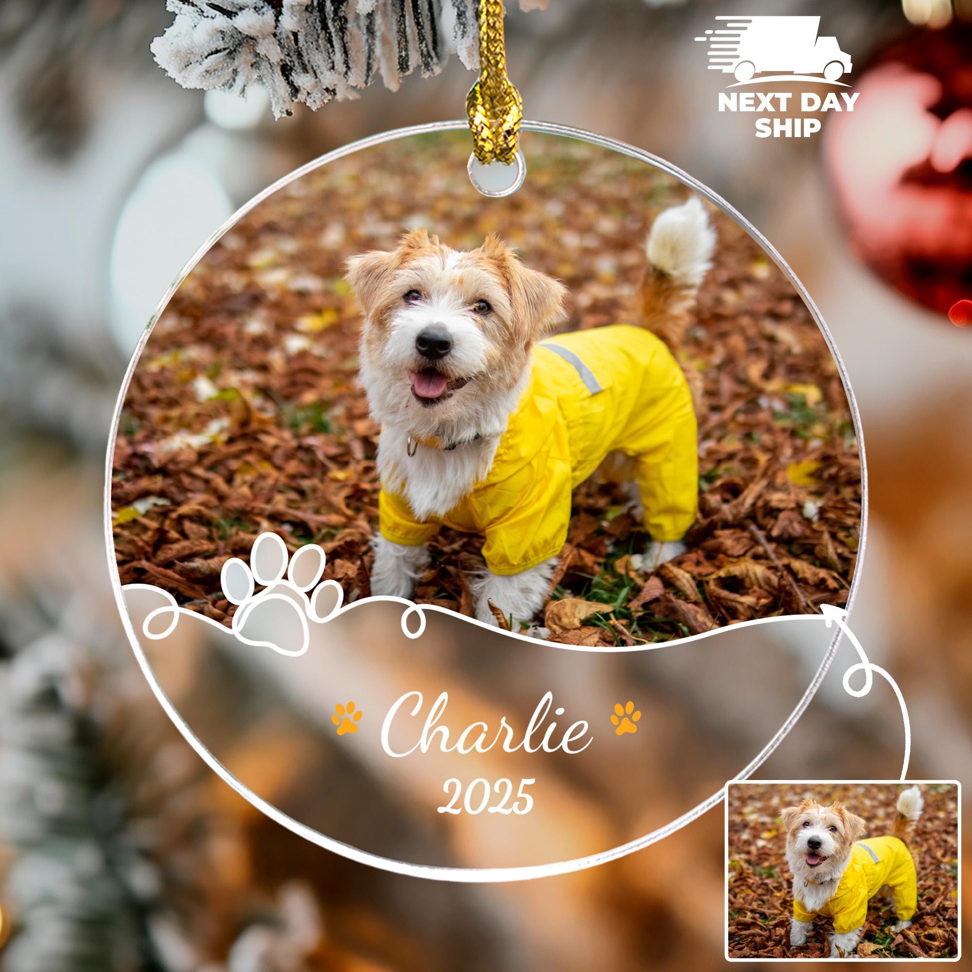 Personalized Pet Photo Ornament, Pet Name Keepsake, Custom Dog Cat Ornament, Pet Paw Bauble, Christmas Decor for Pet Owner, Furry Christmas