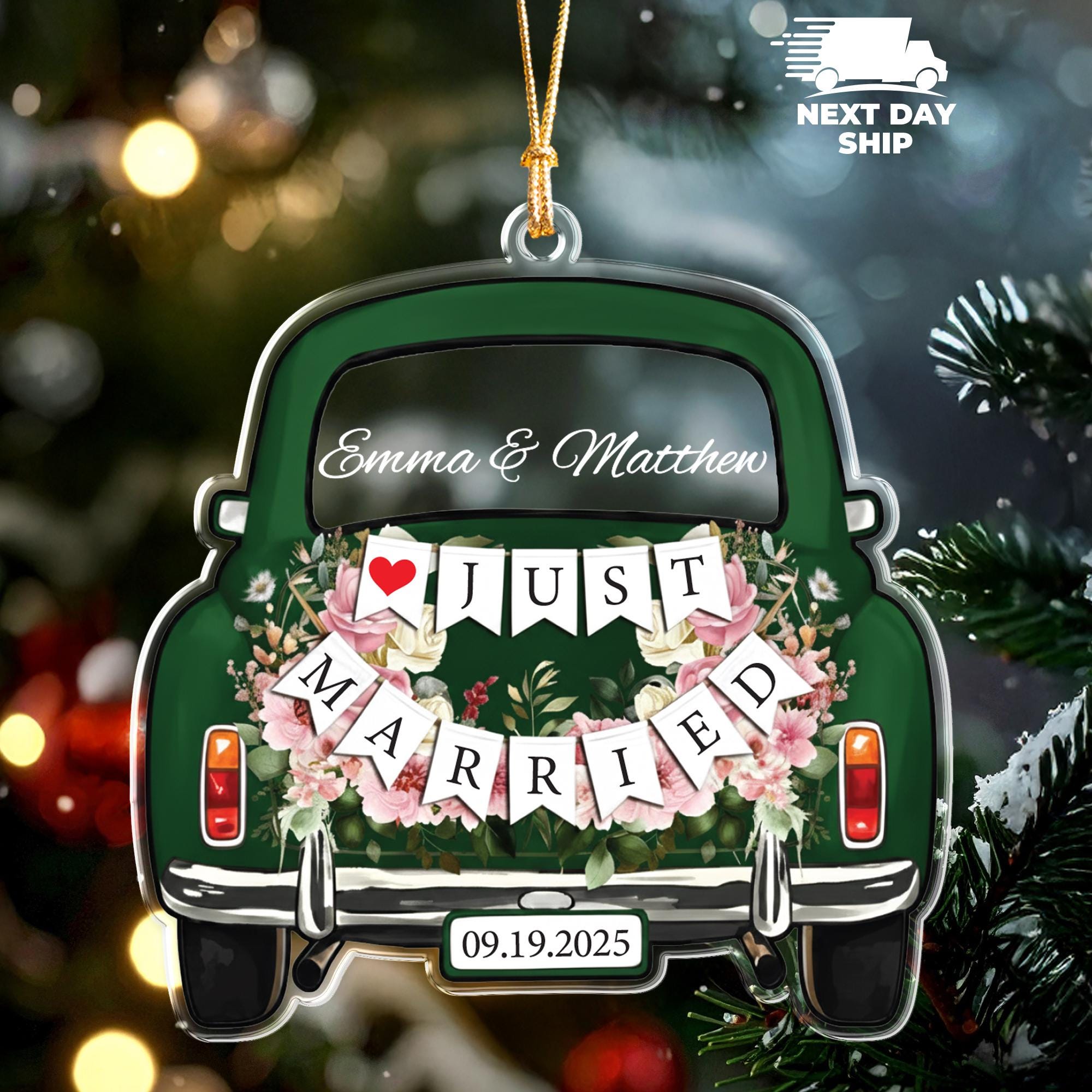 Personalized Engagement Ornament, Just Engaged Car Acrylic Ornament, Custom Couple Name and Date Ornament, Engagement Keepsake for Couples