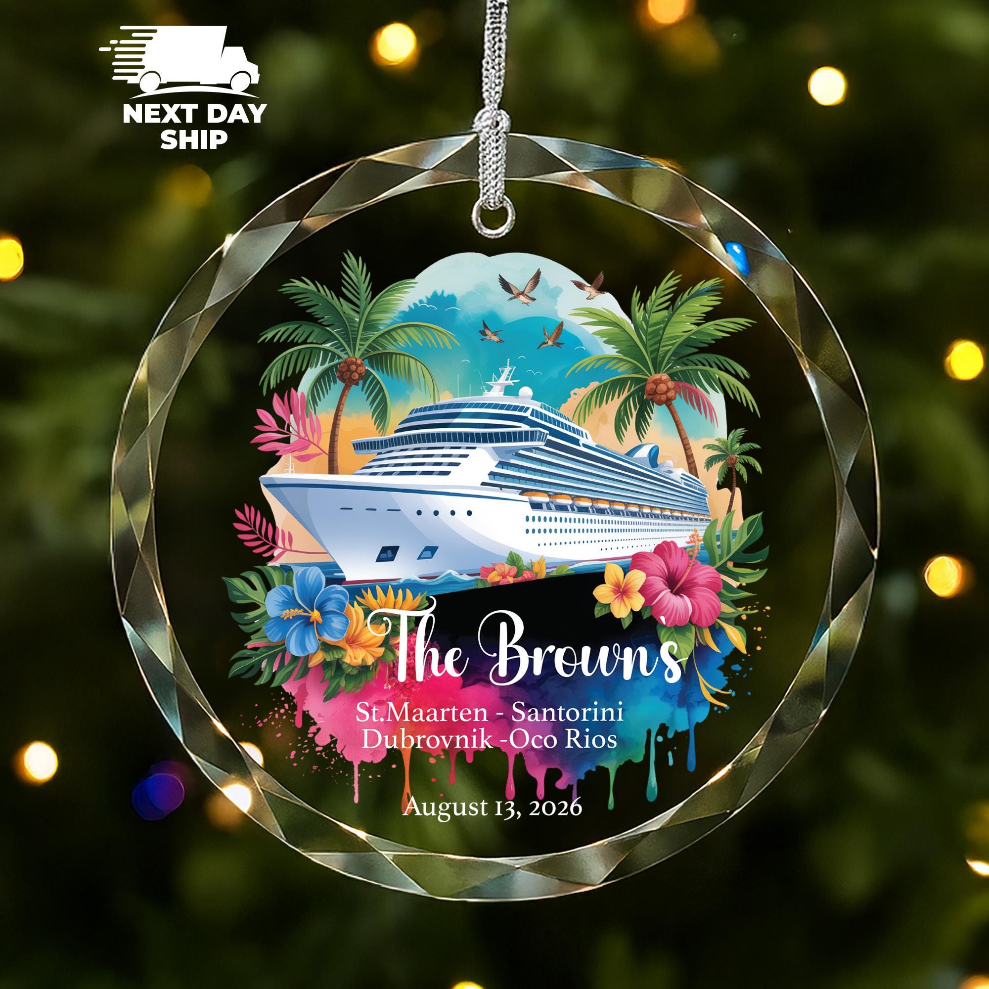 Personalized Family Cruise Ornament, Custom Cruise Vacation Ornament with Family Name, Cruise Stops & Date, Travel Christmas Keepsake