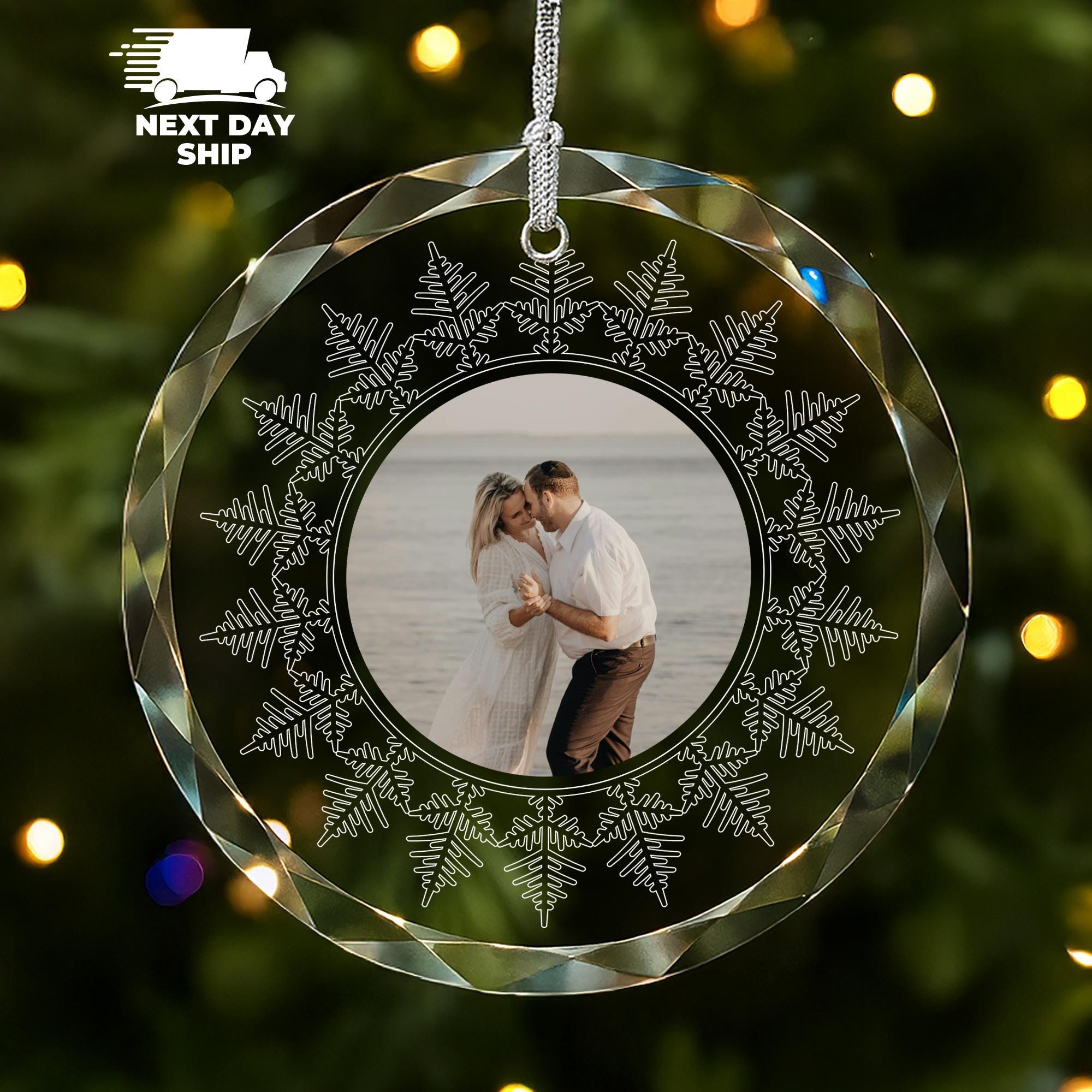 Personalized Photo Glass Christmas Ornament: Couple Keepsake Gift
