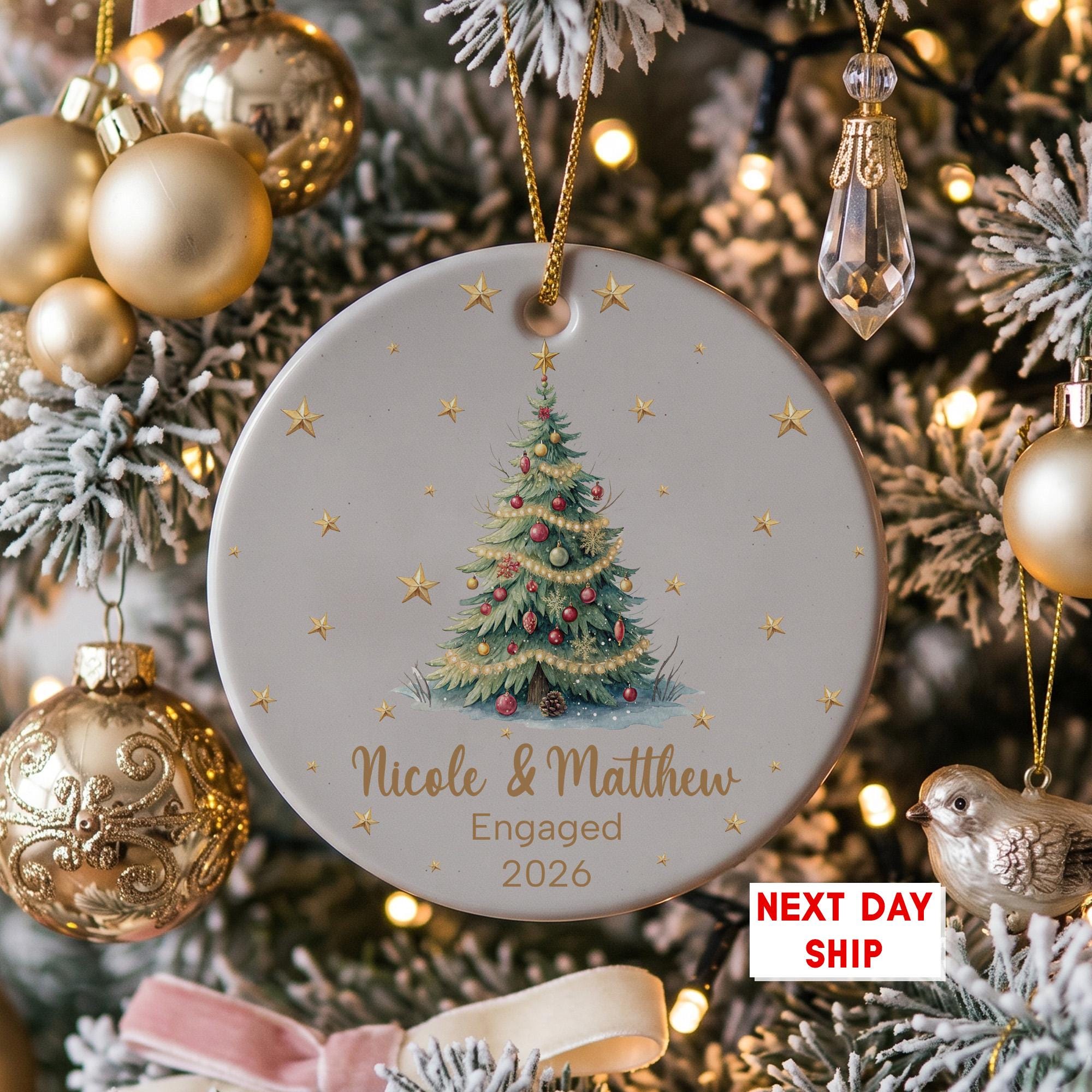 Custom Couple Christmas Tree Ornament, Married or Engaged Christmas Keepsake, Personalized Couple Name Ornament, Acrylic Ceramic Glass Decor