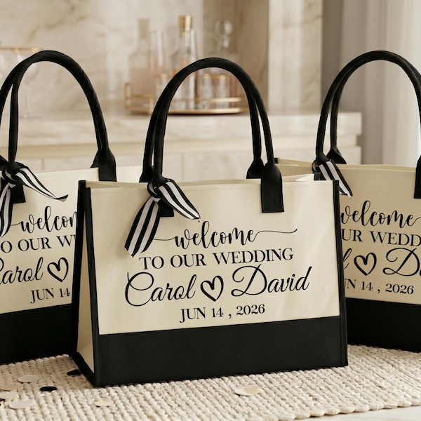 Personalized Wedding Welcome Bag or DTF Transfer, Custom Bride Groom Names Tote, Bulk Bridal Party Gift, Guest Welcome Bags, Wedding Favor
