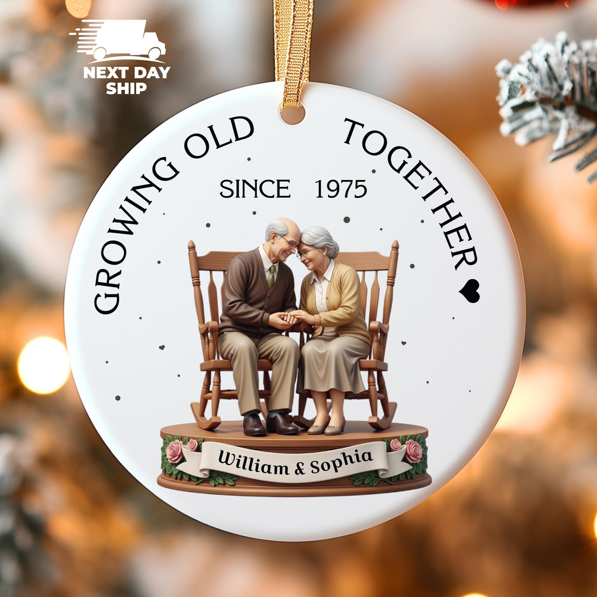 Growing Old Together Ornament, Personalized Couple Anniversary Gift, Grandparent Christmas Ornament, Grandma Grandpa Christmas Keepsake