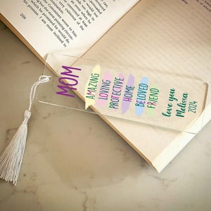 Acrylic Bookmark Gift for Mom, Mothers Day Gifts, Personalized Bookmark for Her, Mama Gift, Bookmark with Tassel, Acrostic Mother Bookmark