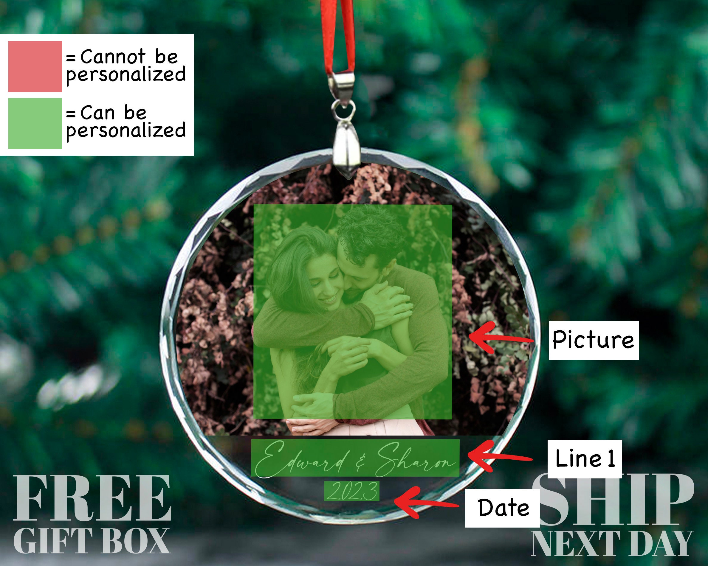 Personalized Photo Ornament, Custom Picture Ornament, Couple Ornament, Couples Gifts, Unique Ornament, Glass Ornament, Keepsake Ornament