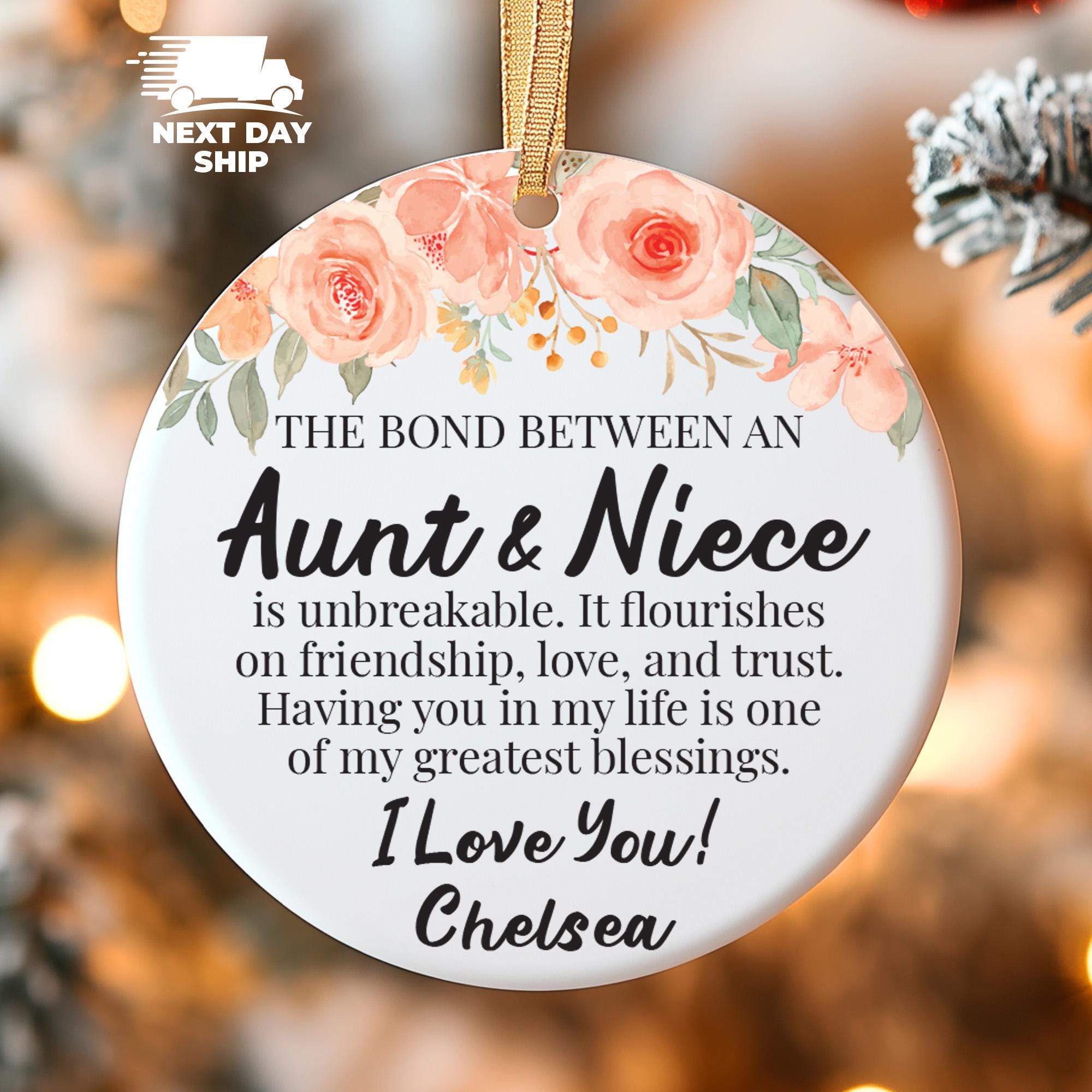 Aunt and Niece Ornament, Personalized Christmas Gift for Aunt, Floral Ornament Keepsake, Custom Name Ornament , Unbreakable Bond Quote Gift