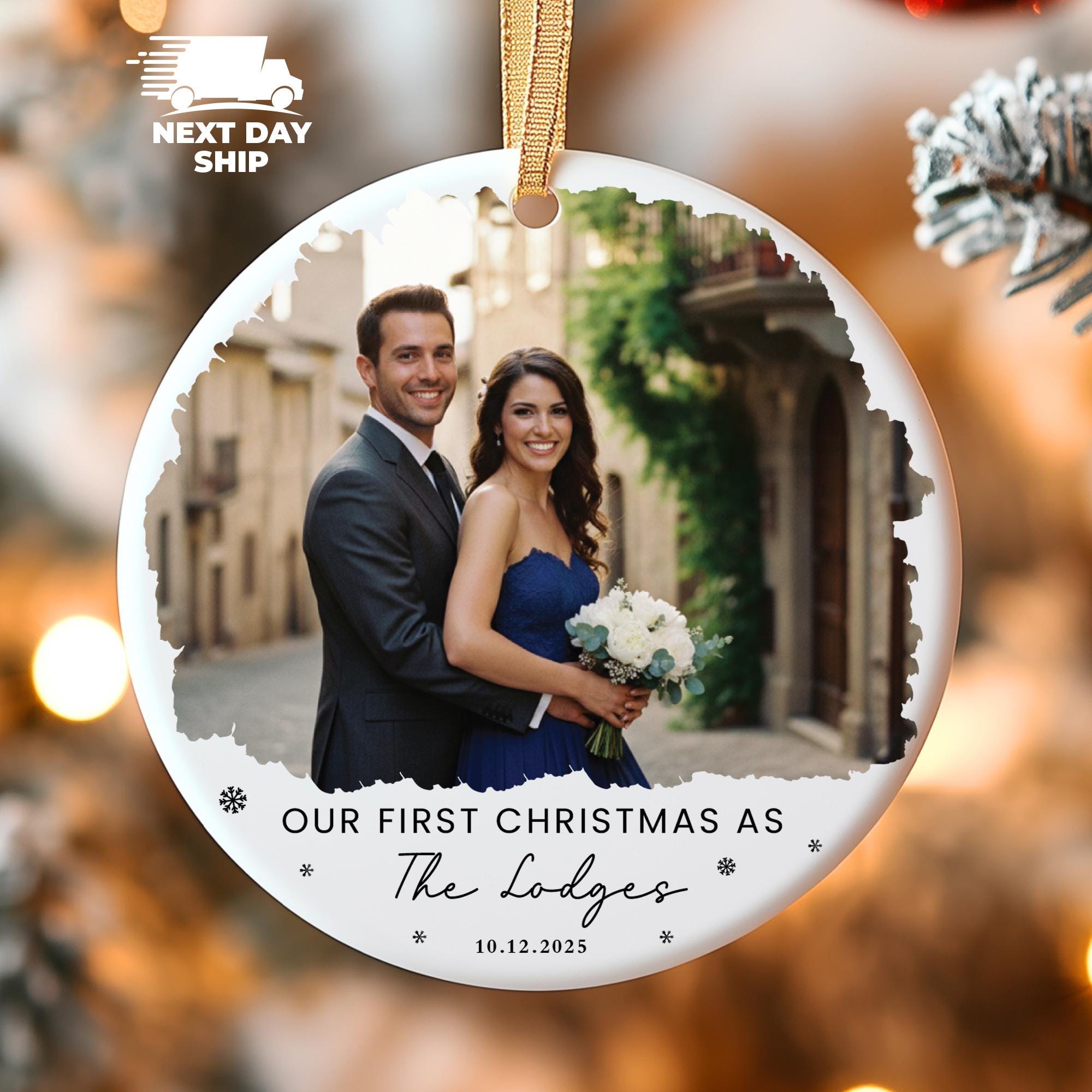 Custom Photo Couple Ornament 2025, Our First Christmas Together, Personalized Newlywed Gift, Romantic Holiday Keepsake, Family Name Gift