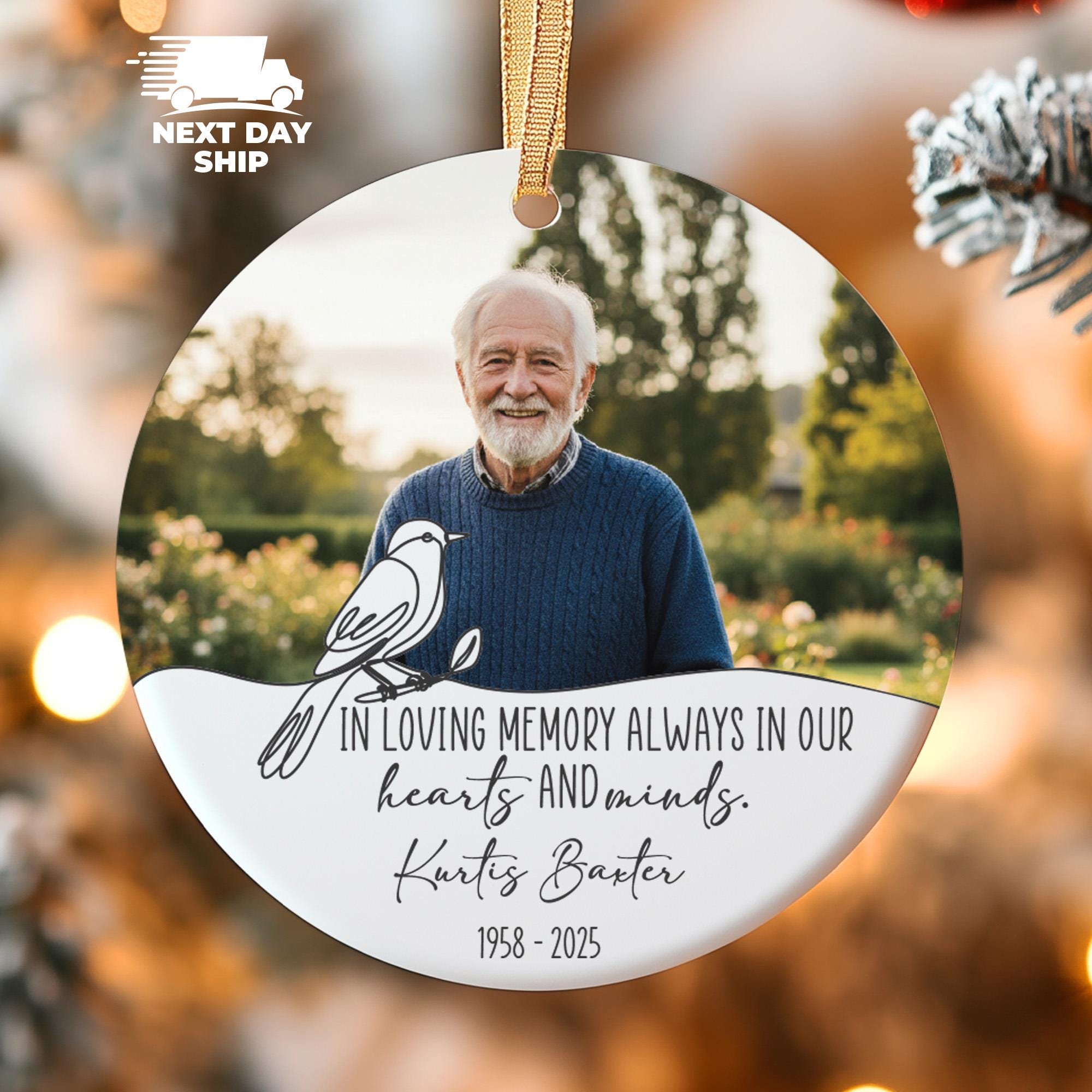 Memorial Picture Ornament, In Loving Memory Ornament, Always In Our Hearts and Minds Ornament, Custom Remembrance Ornament with Name Photo