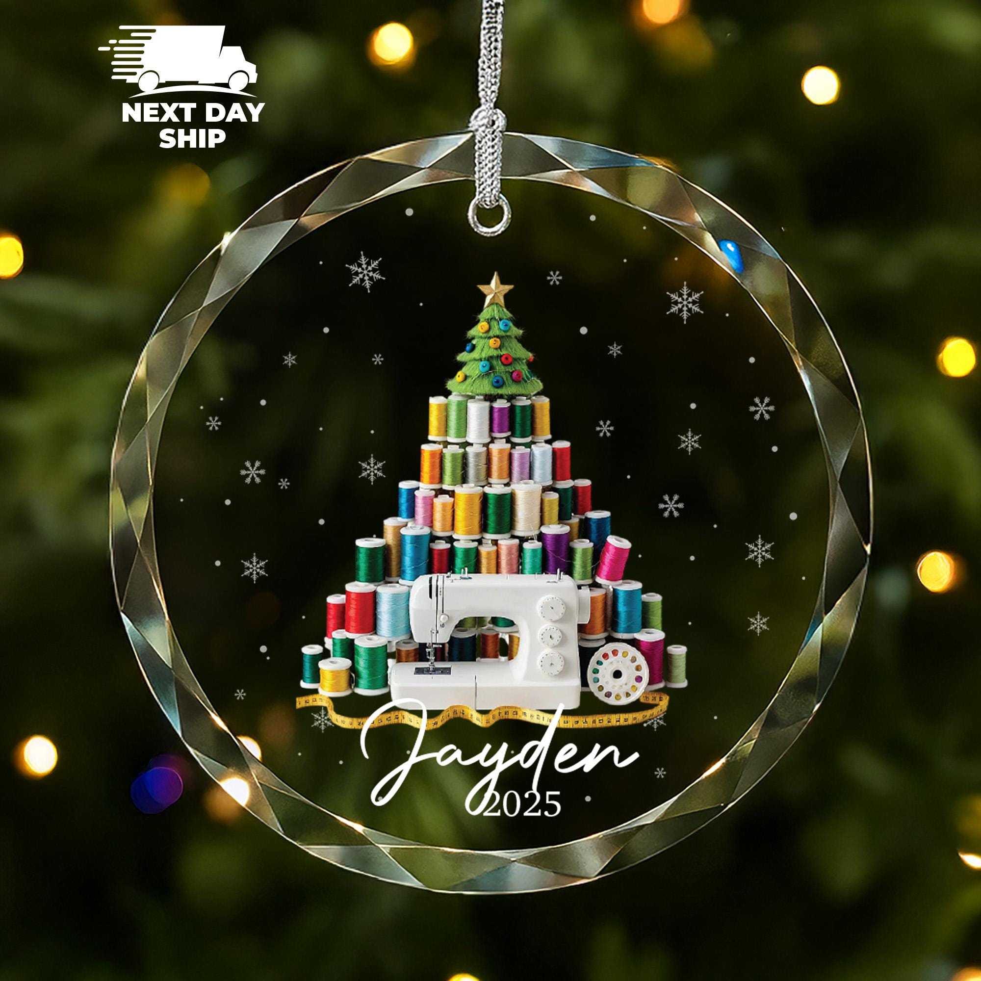 Personalized Sewing Ornament, Sewing Tree Gift, Chirstmas Decor, Quilter Ornament with Name, Tailor Ornament, Colorful Christmas Keepsake