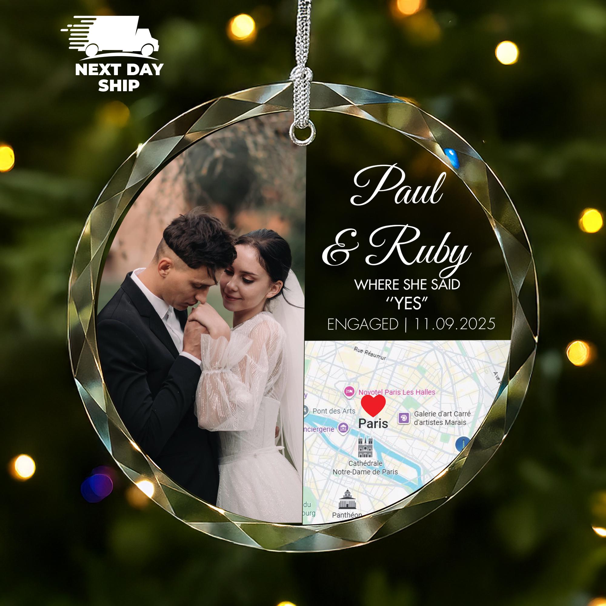 Where She Said Yes Ornament 2025, Engagement Location Keepsake, Personalized Couple Photo Gift, Romantic Map Ornament, Couple Keepsake