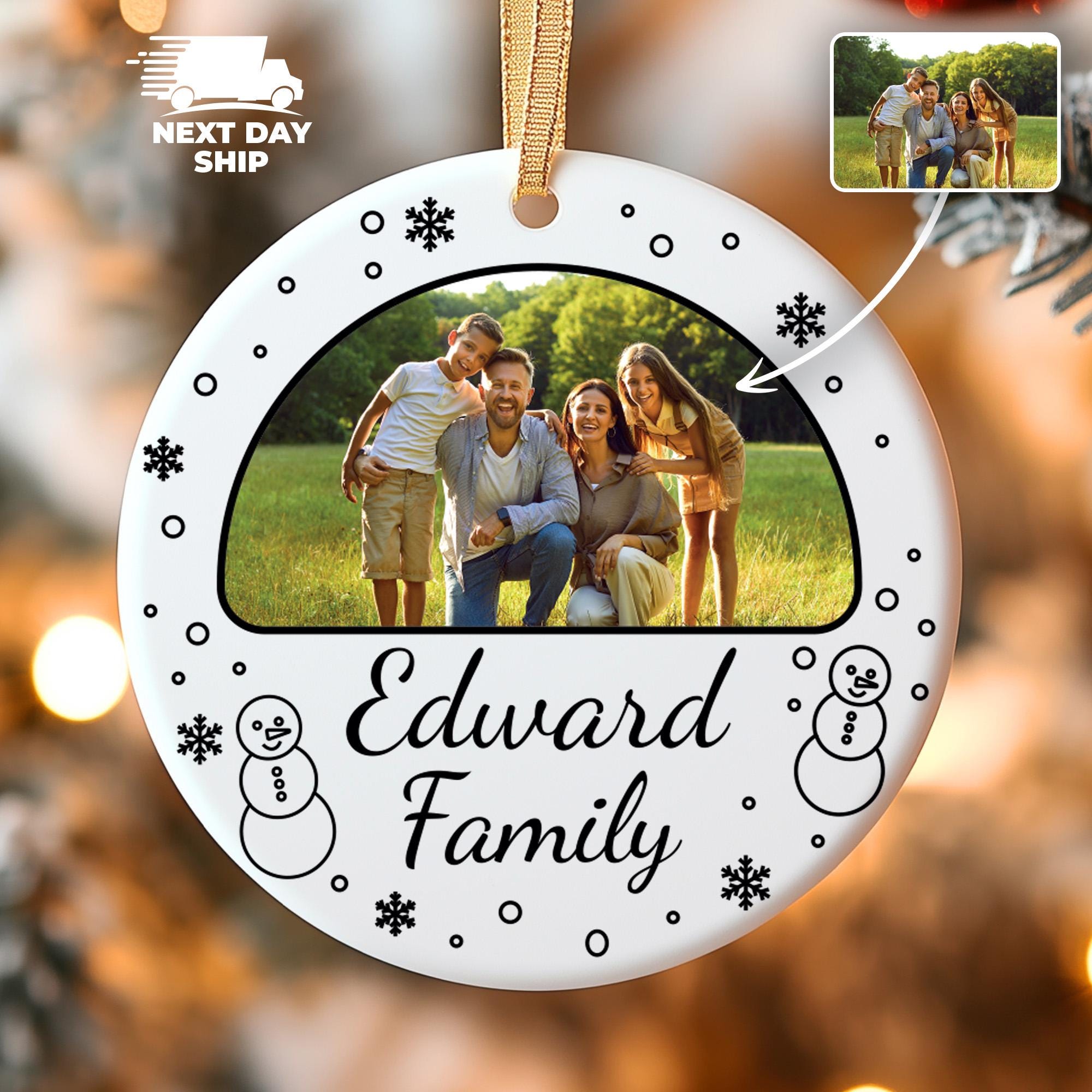 Personalized Family Photo Ornament, Custom Christmas Ornament 2025, Family Name Holiday Keepsake, Picture Ornament Gift for Parents
