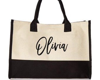 Custom Name Canvas Tote Bag for Bridesmaids, Bachelorette Gifts, Personalized Wedding Tote, Bridal Party Favor, Beach Tote, Shopping Tote