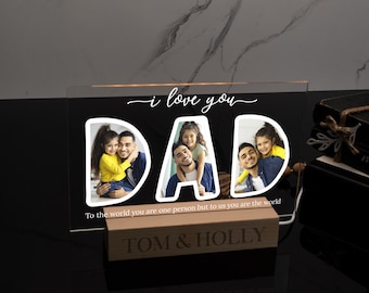 Acrylic Dad Photo Plaque with Light Wood Base, Personalized Fathers Day Gift, Gift for Him, Family Picture Sign, Gift for Dad, Acrylic Stand