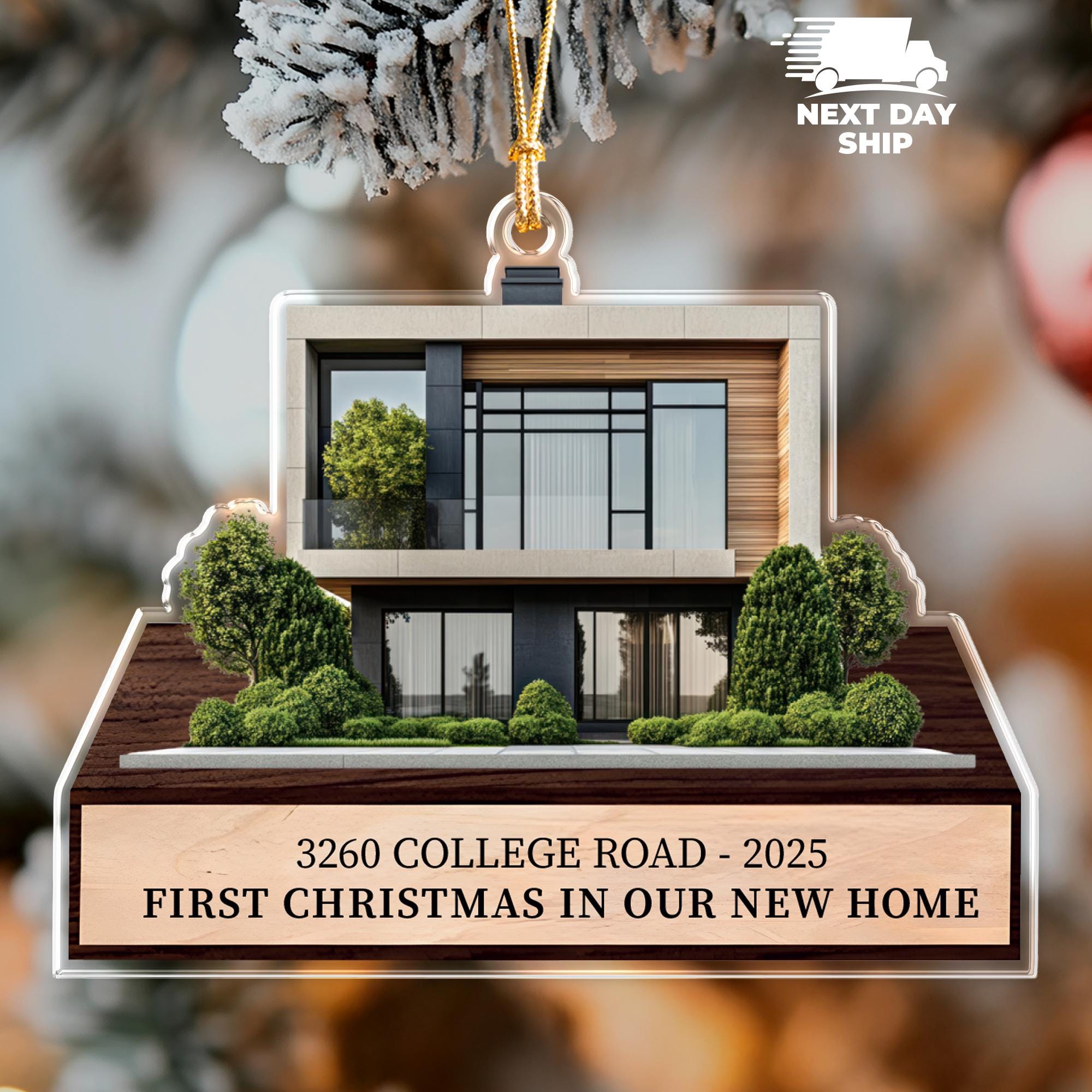 New Home Photo Ornament, Custom Acrylic House Ornament, First Christmas in Our New Home Keepsake, Realtor Closing Gift for Homeowners