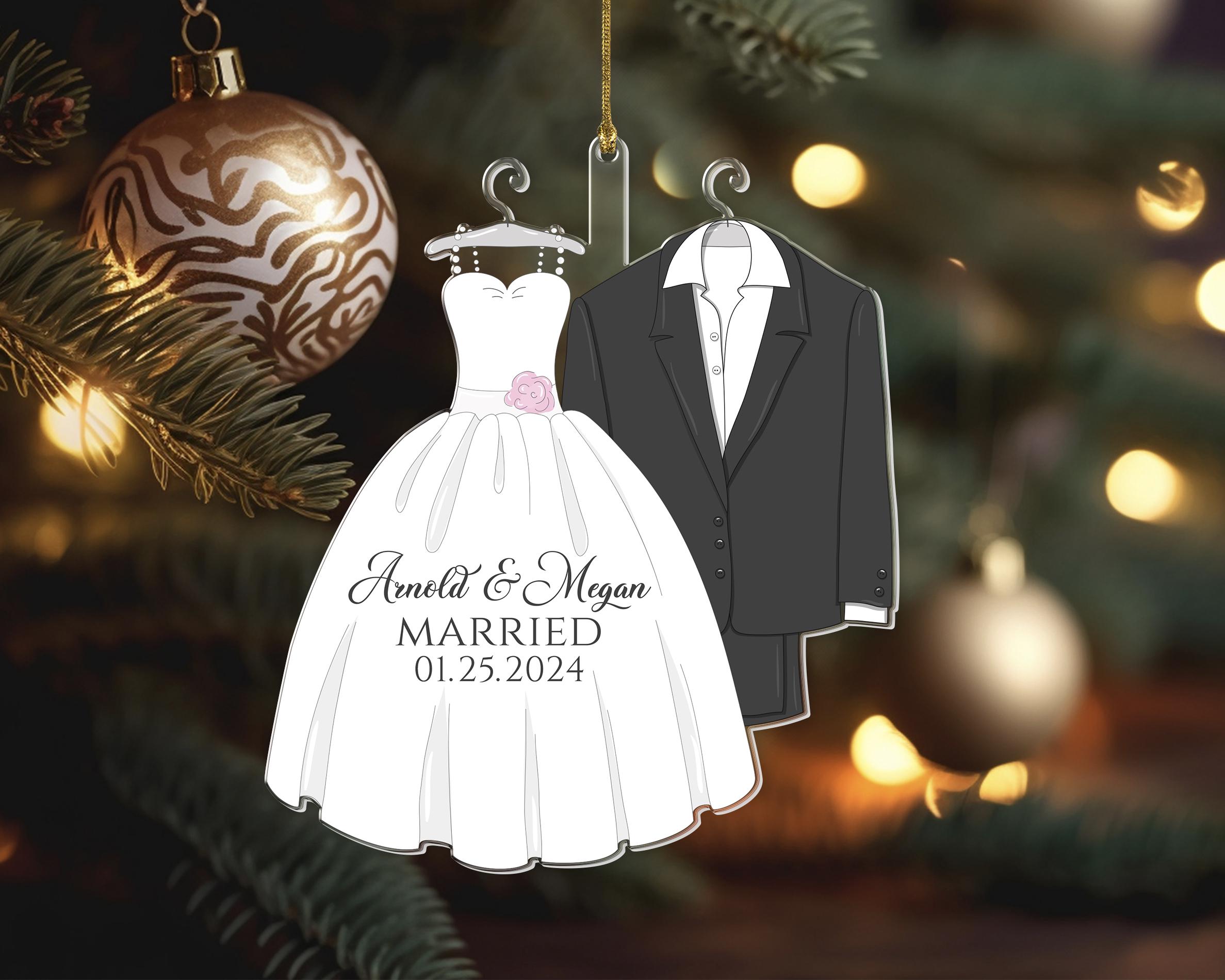 Custom Wedding Dress Ornament, Personalized Couple Ornament, Mr and Mrs Ornament, Groom's Suit Ornament, Keepsake for Wedding Guests