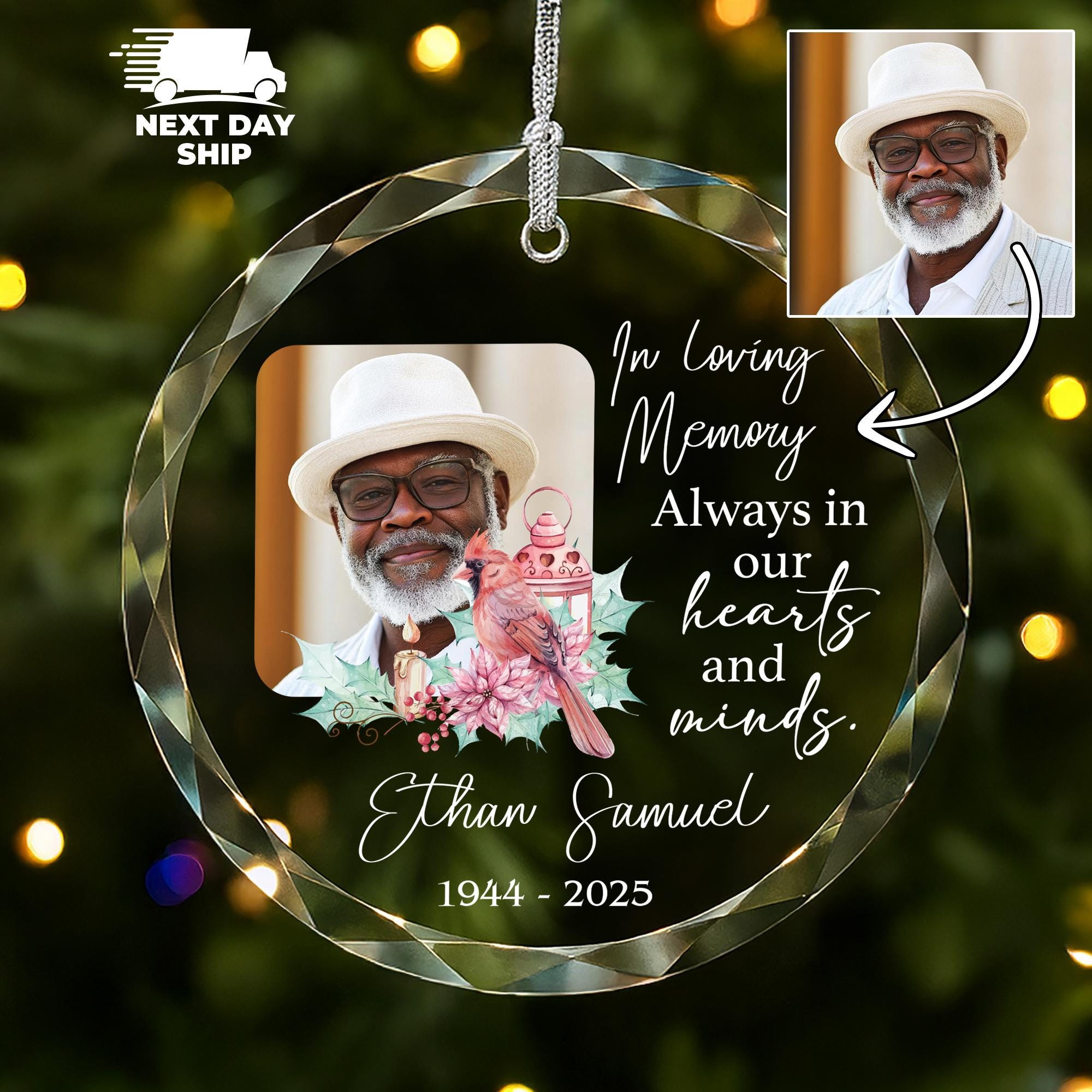 Custom Memorial Christmas Ornament, Loss Name and Date Keepsake, Personalized Loss of Loved One Ornament, Bereavement Ornament Glass Ceramic
