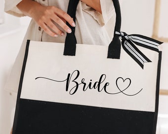 Aangepaste naam bruid Tote Bag, bruidsmeisje bakken, bruids partij geschenken, bruidsmeisje voorstel Tote, Canvas Tote voor haar, Maid of Honor Gift Tote