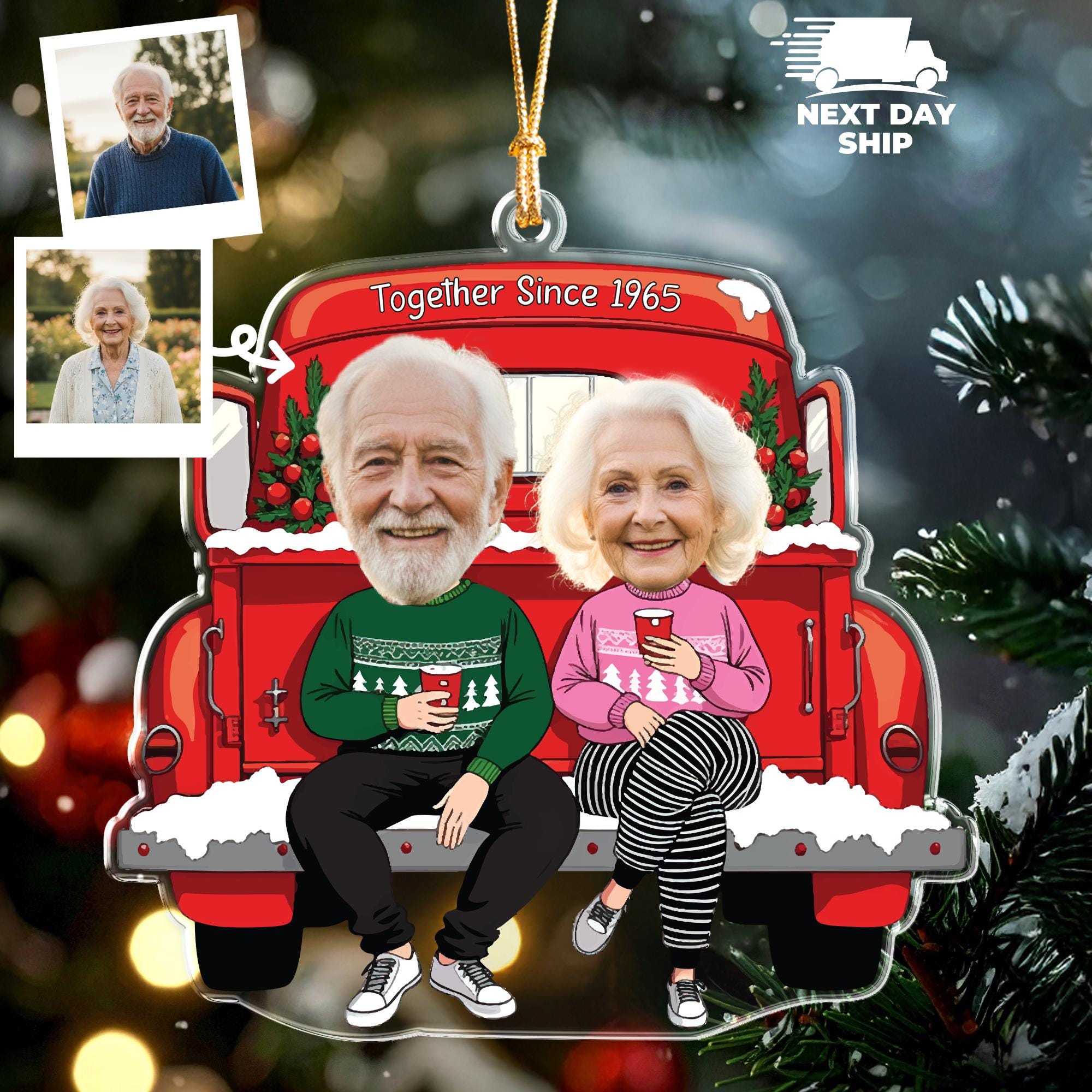 Together Since Year Parents Ornament, Grandparents Christmas Ornament, Couple Anniversary Keepsake, Acrylic Hanging Ornament with Face photo