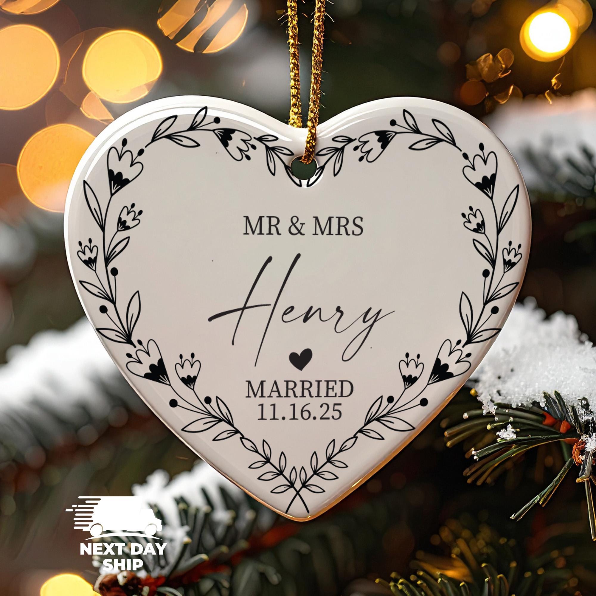 Custom Married Ornament for Couple, Mr & Mrs Heart Ornament, First Christmas Married Keepsake, Personalized Wedding Gift 2025