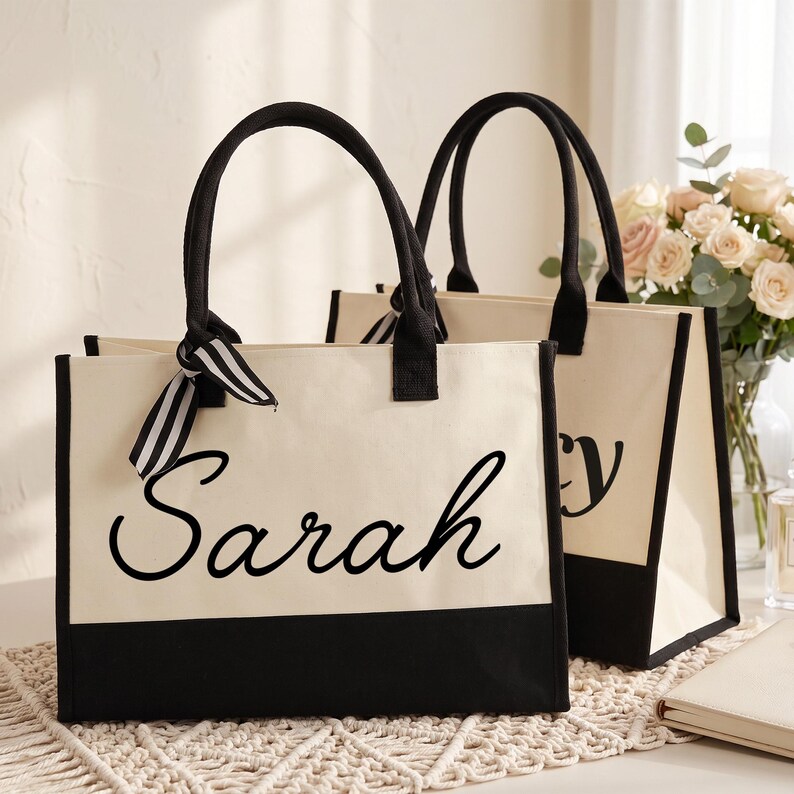 Benutzerdefinierte Name Canvas Tote Bag für Brautjungfern, Bachelorette Geschenke, personalisierte Hochzeit Tote, Braut Mitbringsel, Strandtasche, Einkaufstasche Bild 12