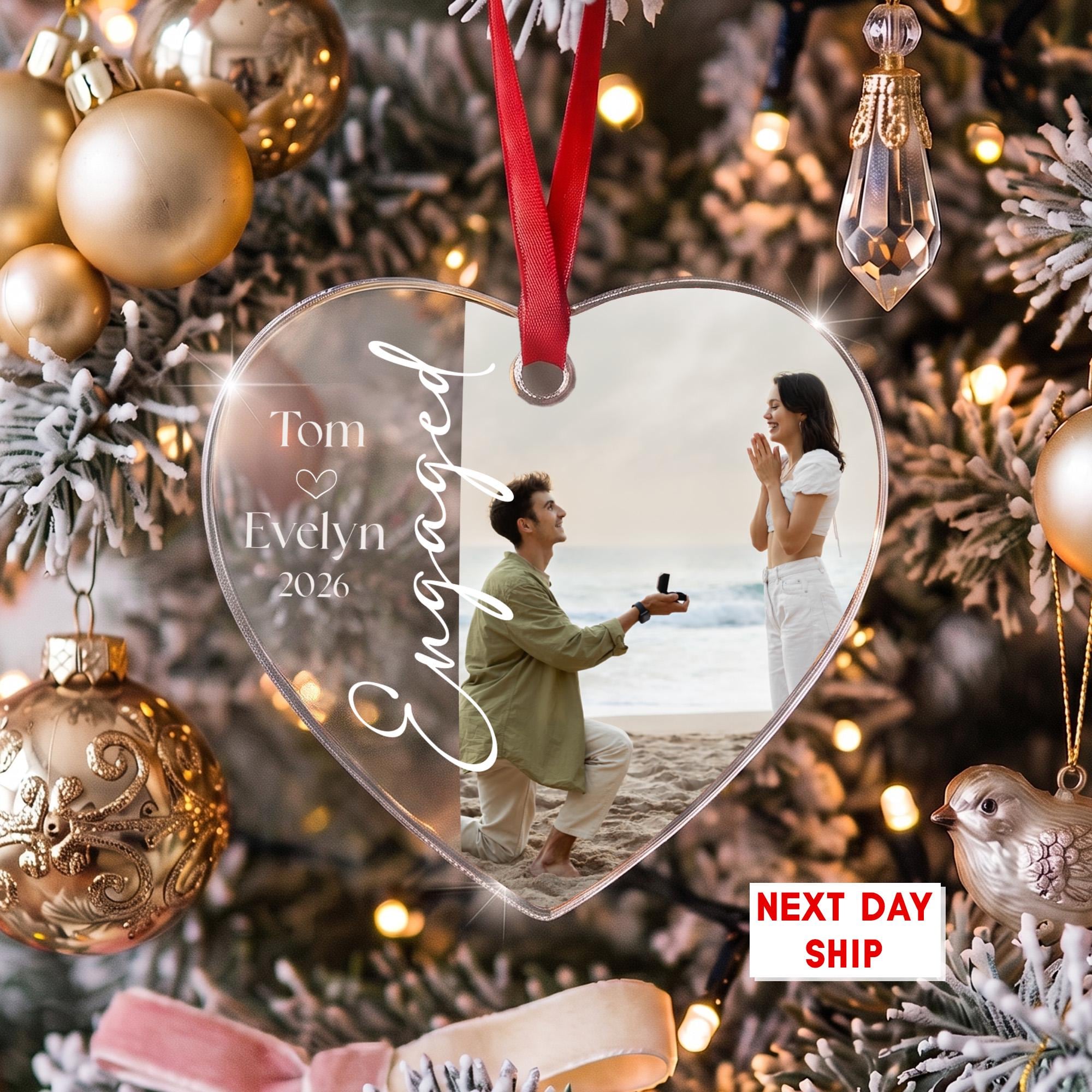 Personalized Engaged or Married Ornament, Custom Couple Photo Ornament, Newlywed Christmas Keepsake, Couple Name Xmas Tree Decor