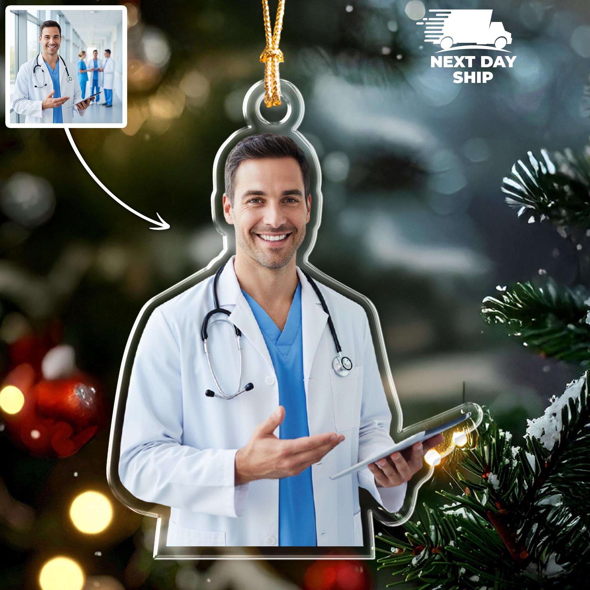Doctor Christmas Ornament, Personalized Medical Professional Gift, Healthcare Worker Appreciation Keepsake, Nurse or Physician Decoration