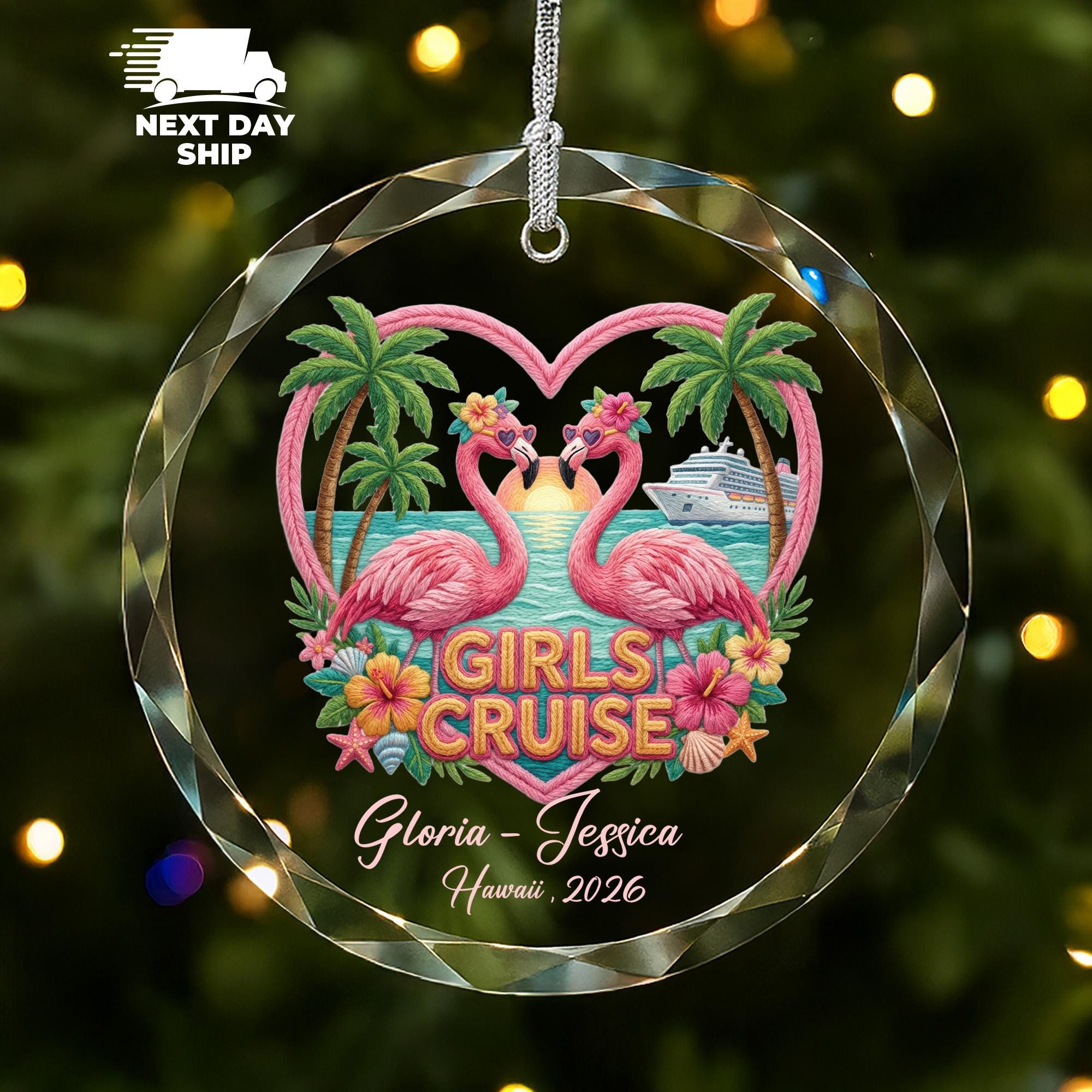 Girls Cruise Ornament with Names, Personalized Best Friends Cruise Gift, Custom Vacation Christmas Ornament, Travel Keepsake for Besties