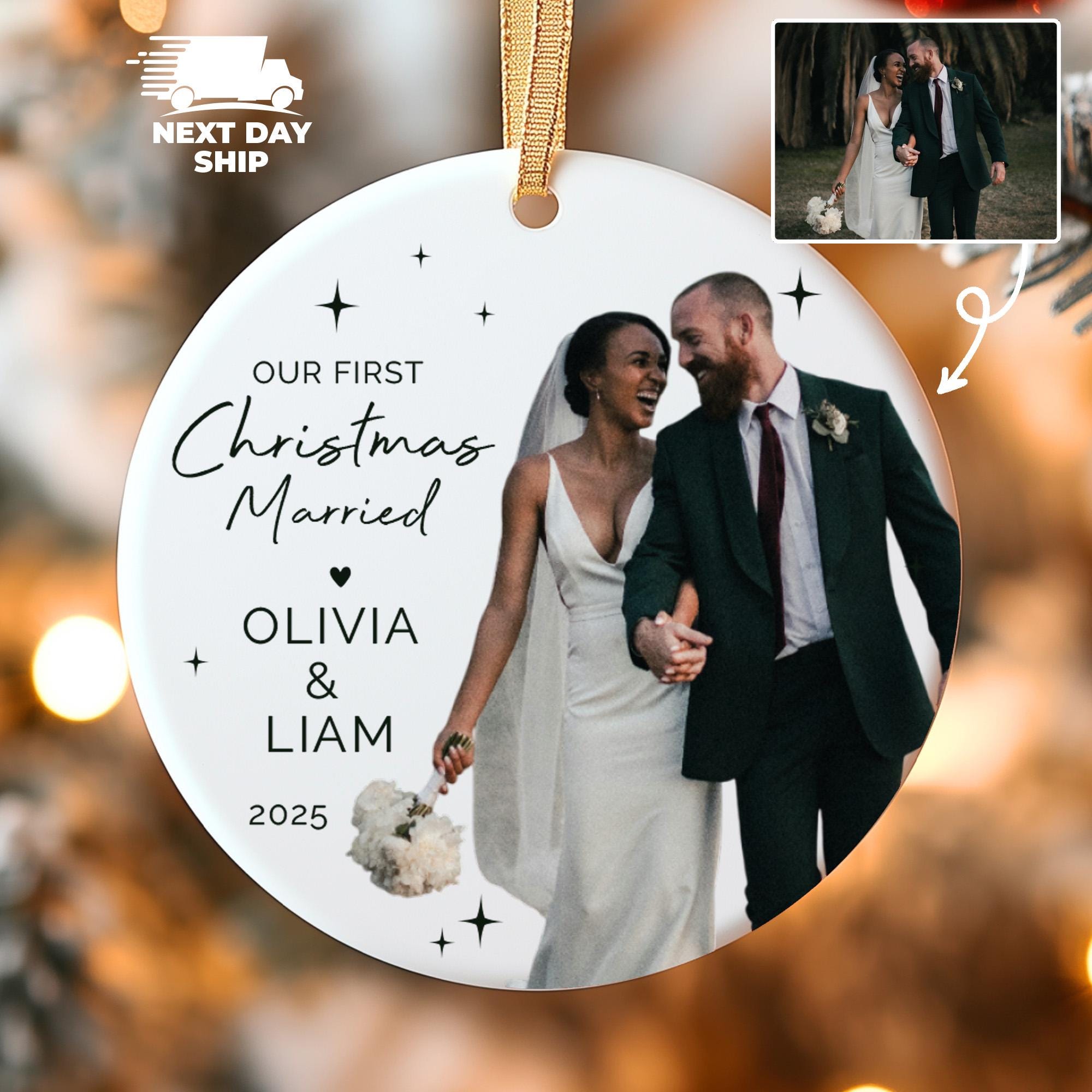 Personalized Photo Ornament, First Christmas Married Keepsake