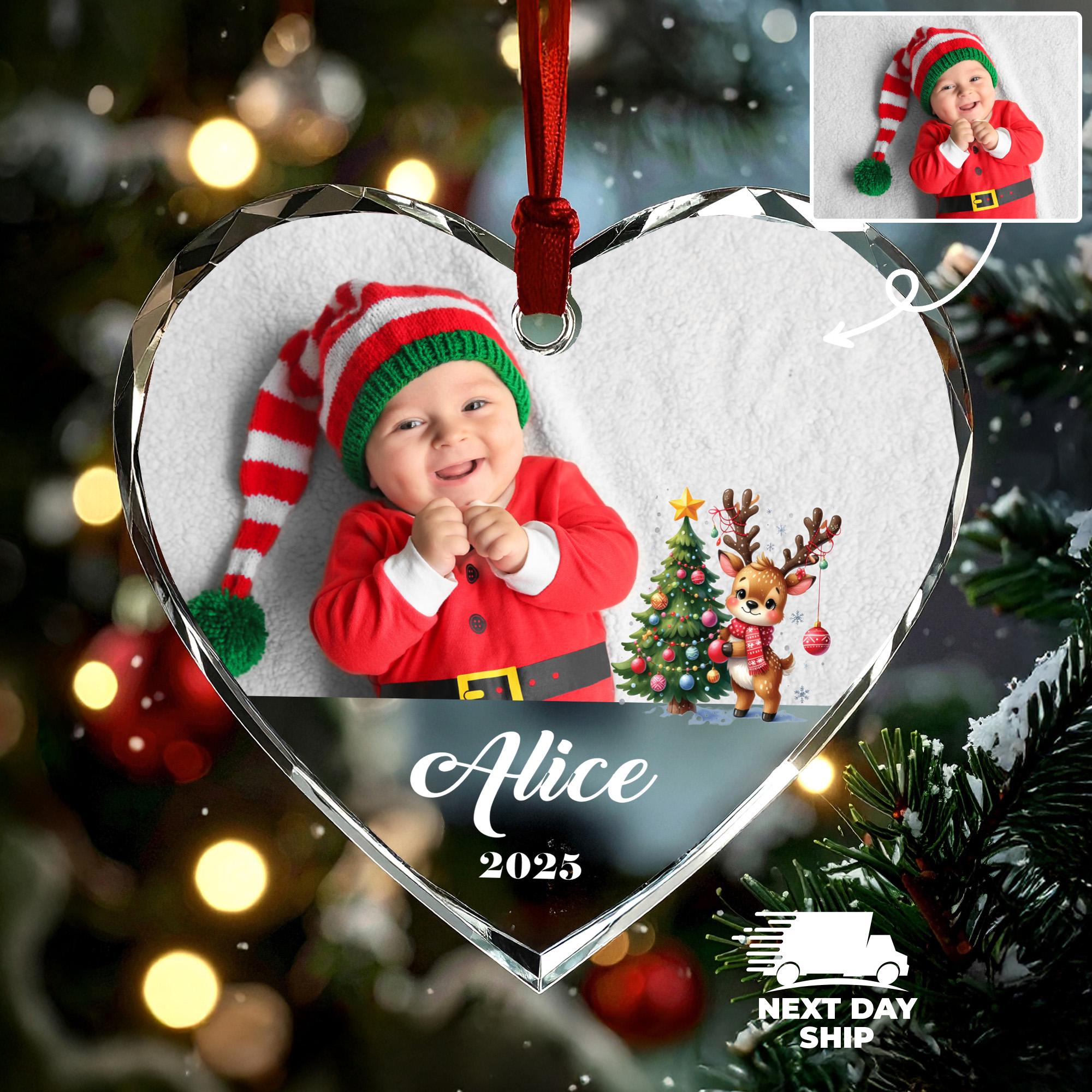 Personalized Baby Photo Christmas Ornament, Reindeer Keepsake